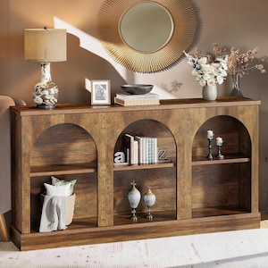 Mesa de console estilo fazenda, mesa de entrada comprida para sofá com espaço para armazenamento.