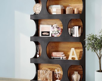 S Shaped Bookcase Modern Wooden Storage Shelf