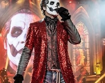 Papa Emeritus IV Roter Pailletten Blazer Cardinal Copia Cosplay Jacke Gothic Rock Konzert Outfit