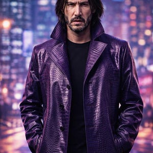Mens Purple Crocodile Leather Trench Coat – Long Designer Embossed Jacket for Men