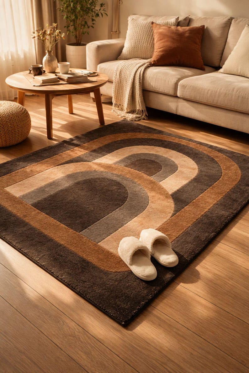Handmade Tufted Geometric Arch Rug – Earth Tone Design Decor Carpet - Etsy