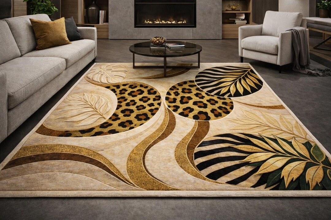 Safari Animal Print Tufted Rug – Leopard Zebra Gold Accent Carpet - Etsy