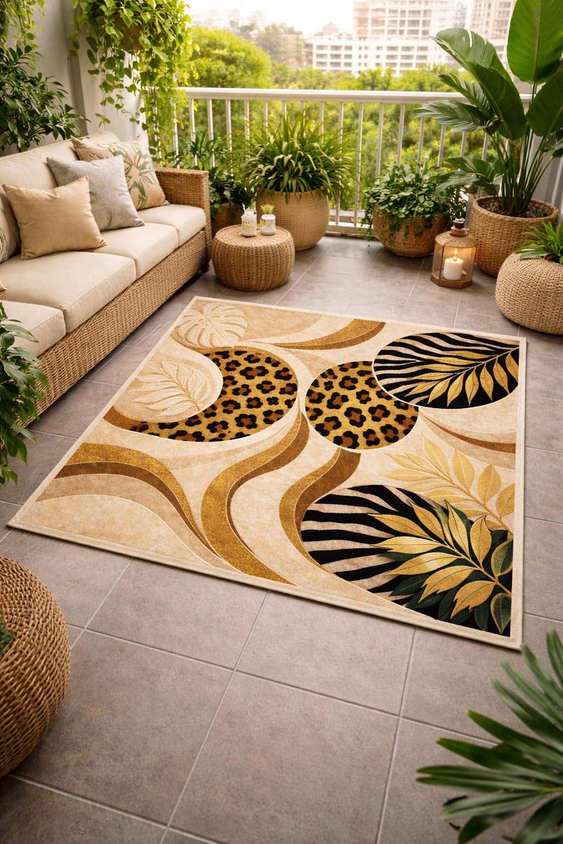 Safari Animal Print Tufted Rug – Leopard Zebra Gold Accent Carpet - Etsy