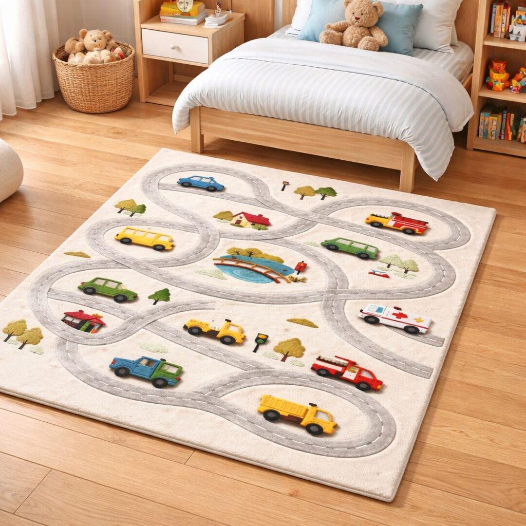 Car Road Map Rug Kids Play Rug, Road Map Nursery Rug, Tufted Car Track Playroom Decor - Etsy