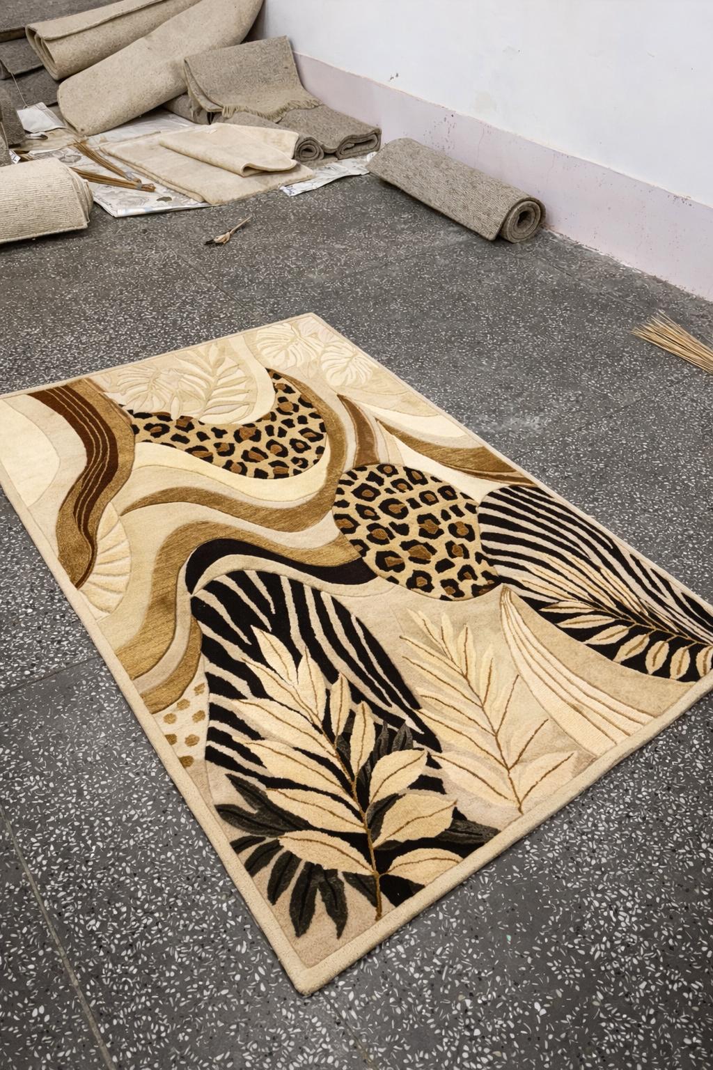 Safari Animal Print Tufted Rug – Leopard Zebra Gold Accent Carpet - Etsy