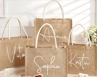 Personalized Jute Burlap Tote Bag: Rustic Wedding Bridesmaid Gift Bag