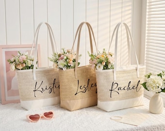 Personalized Straw Tote Bag: Beach, Wedding, Bridesmaid Gift