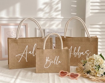 Borsa tote personalizzata in juta: borsa regalo rustica per damigella d'onore.