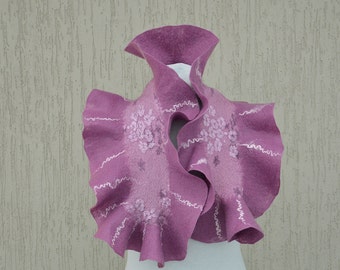 Purple nuno felted scarf collar