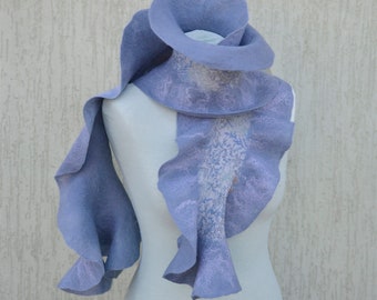 Light blue flower pattern silk  scarf. Wool silk scarf.