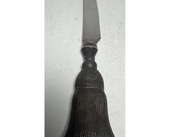 Cuchillo para queso con mango de peltre antiguo, punta de tenedor, servidor de queso de acero inoxidable rústico