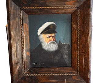 Van Meer Signed Sea Captain Oil Painting Vintage Nautical Portrait Rope Frame