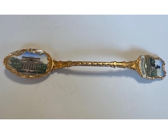 Vintage Leningrad Russia Souvenir Spoon Gold Tone Enamel Beriozka Soviet Era