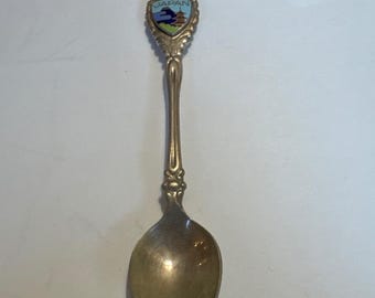 Vintage Japan Souvenir Spoon Nickel Silver Cloisonne Enamel Mt Fuji Pagoda 4.25"