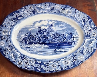 Plato Liberty Blue Washington Crossing Delaware Staffordshire Ironstone de 14"