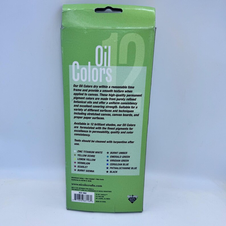 Nicole Quality Value 12 Oil Colors Paint Set 12ml Tubes Non-Toxic ACS 1602 image 3