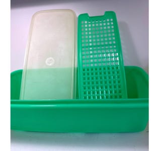 Tupperware Celery Keeper 782-4 Stor Grön Vintage Grönsakslåda 3-delars Set