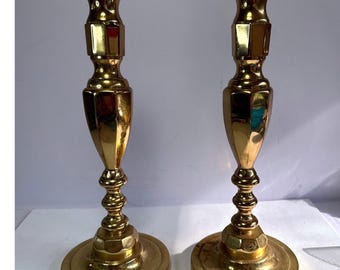 Vintage Brass Candlestick Holder Pair 8.5" Ornate Faceted Taper Candle Holders