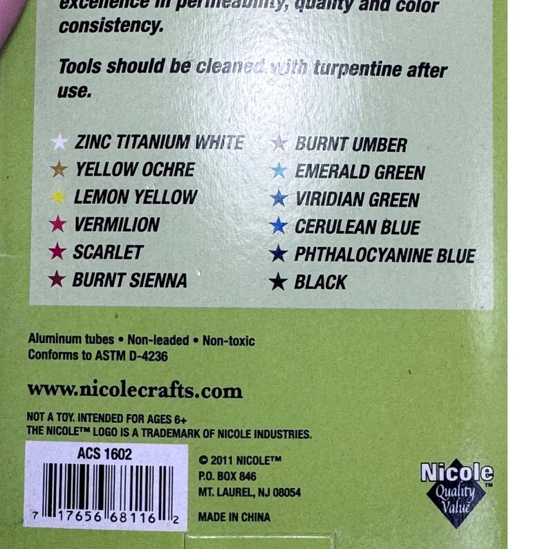 Nicole Quality Value 12 Oil Colors Paint Set 12ml Tubes Non-Toxic ACS 1602 image 4
