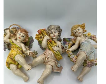 Fontanini Depose Italy Cherub Angel Wall Hanging Set of 3 Simonetti 1983 Vintage