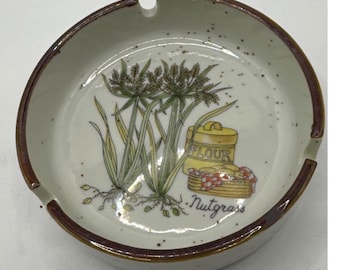 Posacenere vintage in gres con motivo botanico di Nutgrass, smalto maculato, stile country, 12,7 cm (5")