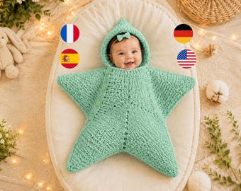 Crochet Baby Star Cocoon Pattern, Hooded Star Snuggy PDF, Newborn Photo Prop, Star Sleeping Bag, Easy Baby Cocoon, Instant Download