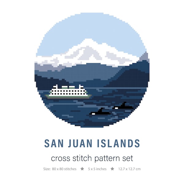 San Juan Islands Cross Stitch Pattern - Washington State Scenery Counted x stitch Pattern Multicolor - Digital Download PDF