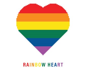 Rainbow Heart Cross Stitch Pattern - Counted x stitch Pattern Multicolor - Digital Download PDF