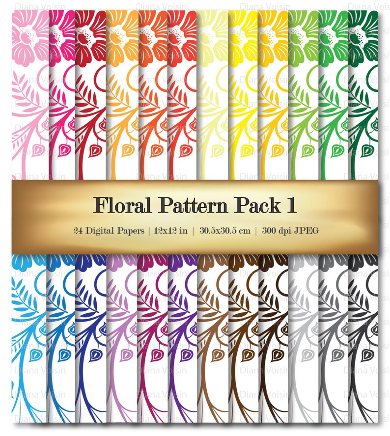 Digital Scrapbook Paper Floral Digital Scrapbooking Flower Paper White /& Bold Color Background Patterns Commercial Use OK