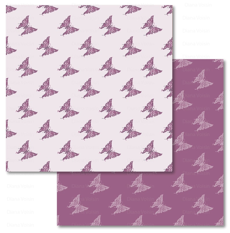 Digital Scrapbook Paper Purple Butterfly Vintage Scrapbooking | Etsy