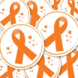 Orange Ribbon Digital Stickers Awareness Ribbon PDF Sheet - Orange and White 2 in Cupcake Topper Labels - includes CLIP ART