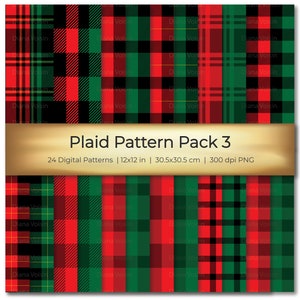 Seamless Flannel Plaid Digital Patterns Set - Red Black & Green Black Holiday Colors in Assorted Flannel Plaid Patterns - Commercial Use OK