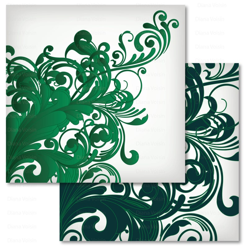 Commercial Use OK Retro Swirl Digital Scrapbook Paper Variety Pack Green Blue Yellow Patterns