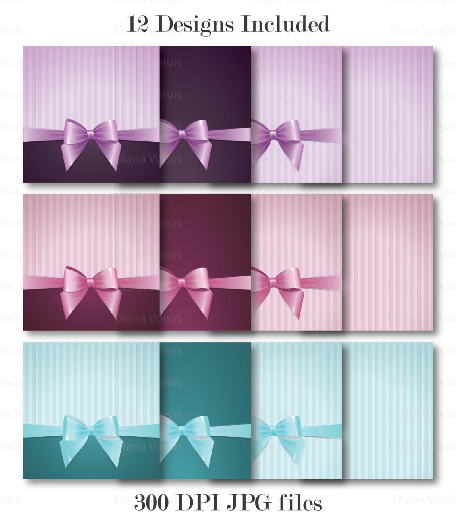 Cute Bow Digital Scrapbook Paper Variety 12 Pack Beautiful | Etsy