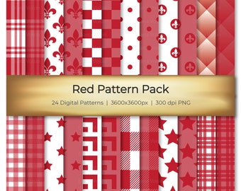 Red Digital Pattern Pack - Digital Backgrounds in Assorted Seamless Patterns - Commercial Use OK