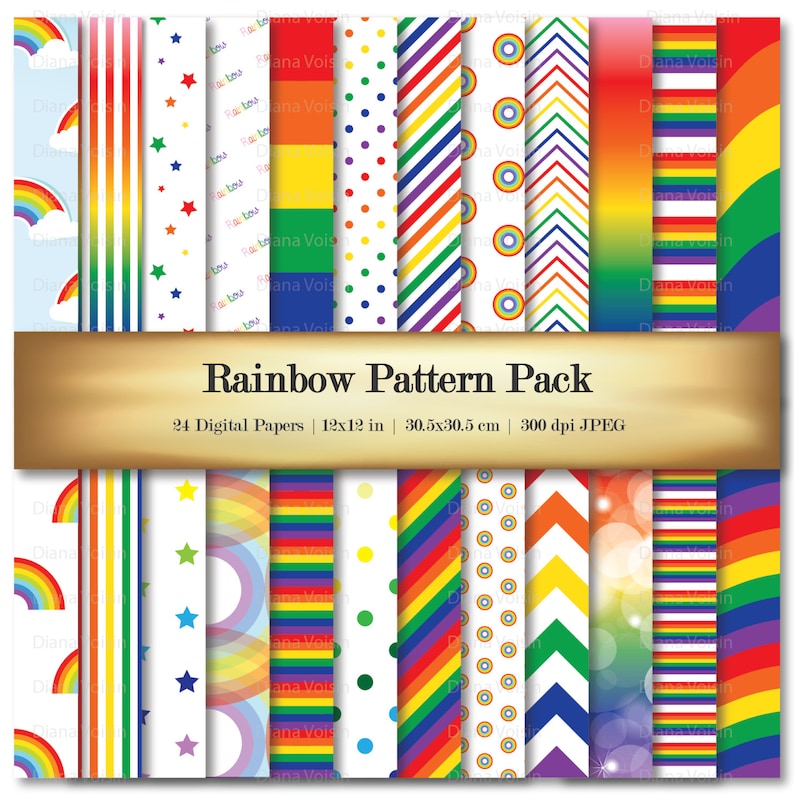 Rainbow Digital Scrapbook Paper Chevron Stripe Dots Variety 24 - Etsy