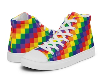 Pixelated Rainbow Stripe Women’s high top canvas shoes