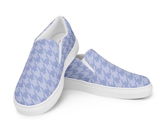 Scarpe da donna in tela senza lacci con fantasia pied de poule blu