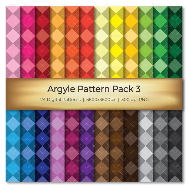 Seamless Argyle Pattern Pack - Digital Scrapbook Paper in 24 Colors - Commercial Use OK