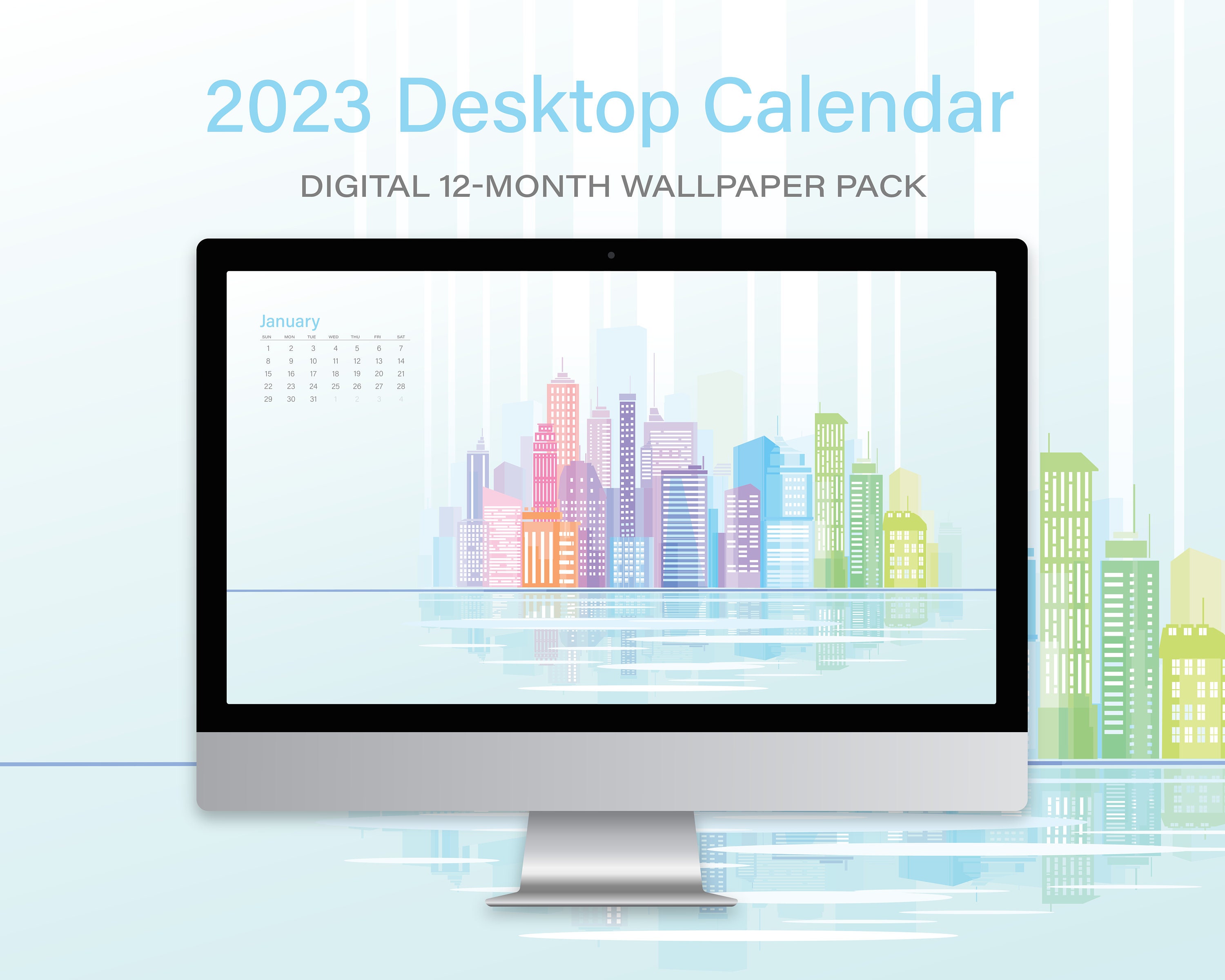 City Tech 2023 Calendar 2023 Desktop Wallpaper Colorful Cityscape Desktop 12 Month | Etsy