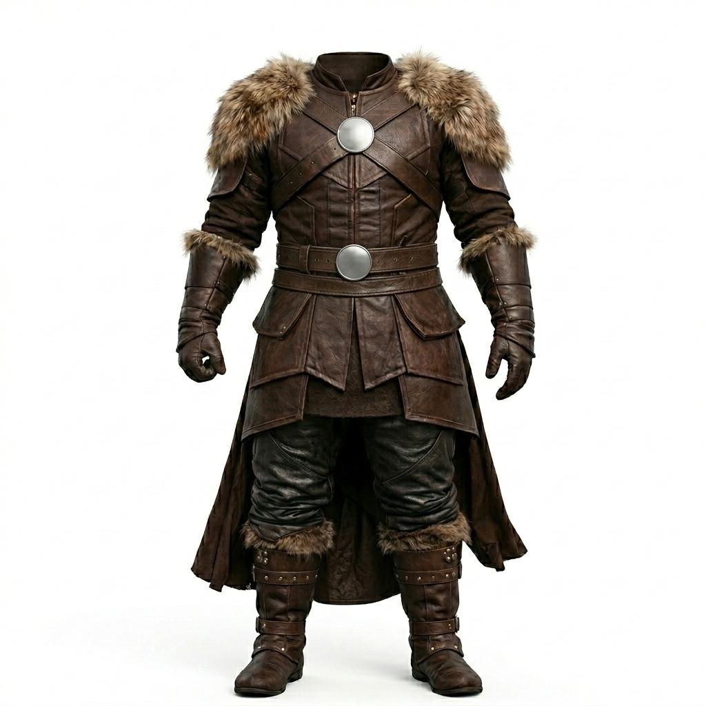 Brown Viking Leather Armor Costume With Faux Fur Cuffs – Norse ...