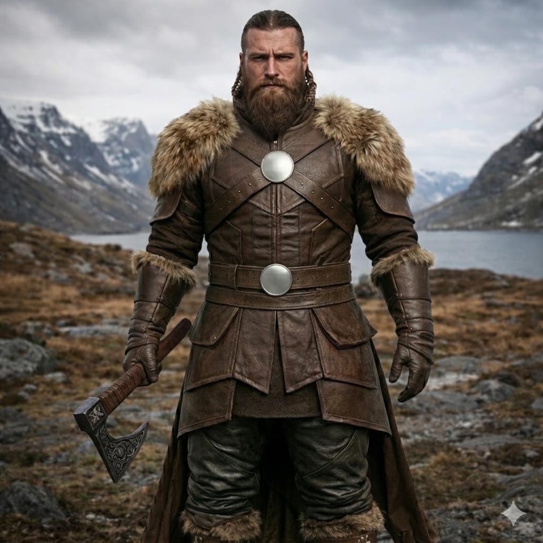 Brown Viking Leather Armor Costume With Faux Fur Cuffs – Norse ...