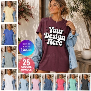 Mockup Bundle Comfort Colors 1717 25 Canva Template, Editable T-Shirt Mockup, POD Mockup Design, Shirt Mockup Canva, Copy paste Canva Mockup