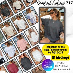 Pacote de Mockups Comfort Colors 1717 81 para Canva, Mockup de Camiseta Editável, Design de Mockup para Impressão Sob Demanda, Mockup de Camiseta para Canva, Mockup para Copiar e Colar no Canva