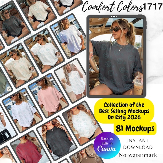 Comfort Colors 1717 81 Mockup Bundle Canva Template, Editable T-Shirt Mockup, POD Mockup Design, Shirt Mockup Canva, Copy paste Canva Mockup