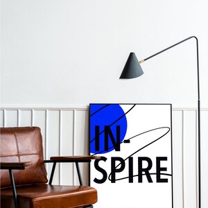 Inspire Poster | Space-Themed Modern Typography Wall Art | Minimal Black and Blue Design | Instant Download