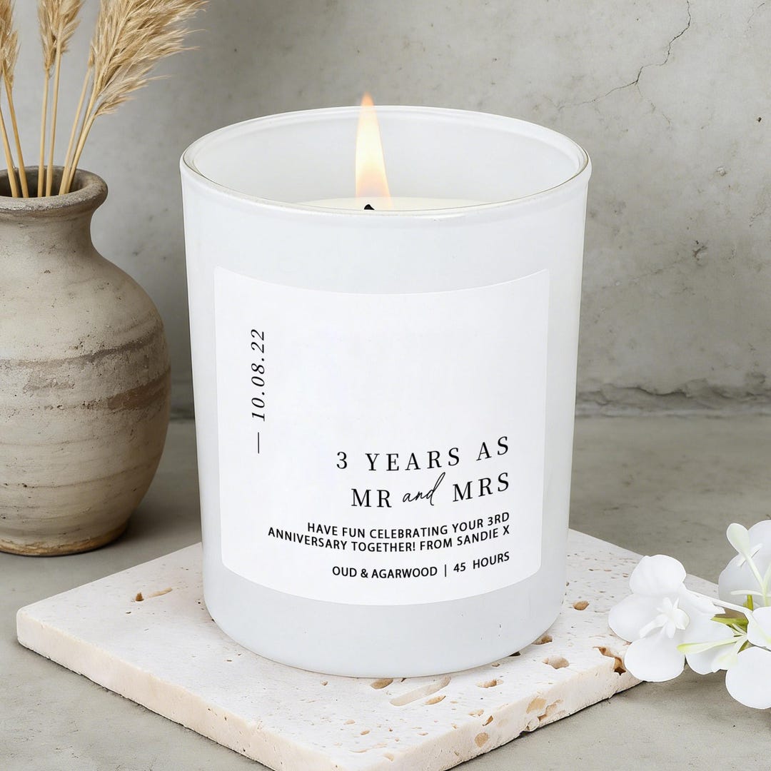 Personalised 3rd Wedding Anniversary Candle Gift: Soy Wax Scented ...