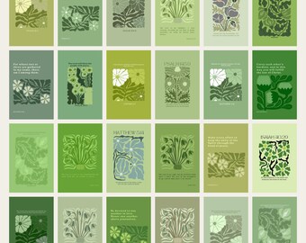 セージグリーンの植物画風聖書の一節ウォールコラージュキット（デジタルダウンロード版）70点セット