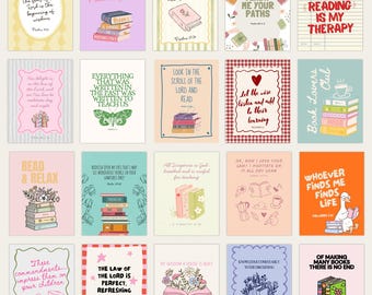 キリスト教聖書の一節、読書好きのためのギャラリーウォール、デジタルアートダウンロード、ブッククラブの装飾、トレンディな読書ポスター、読書好き、文学的なウォールアート