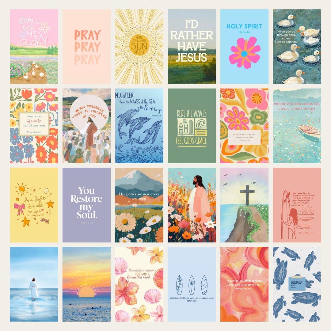 70PCS Summer Bible Verse Wall Collage Kit, Beachy Faith Art Prints ...